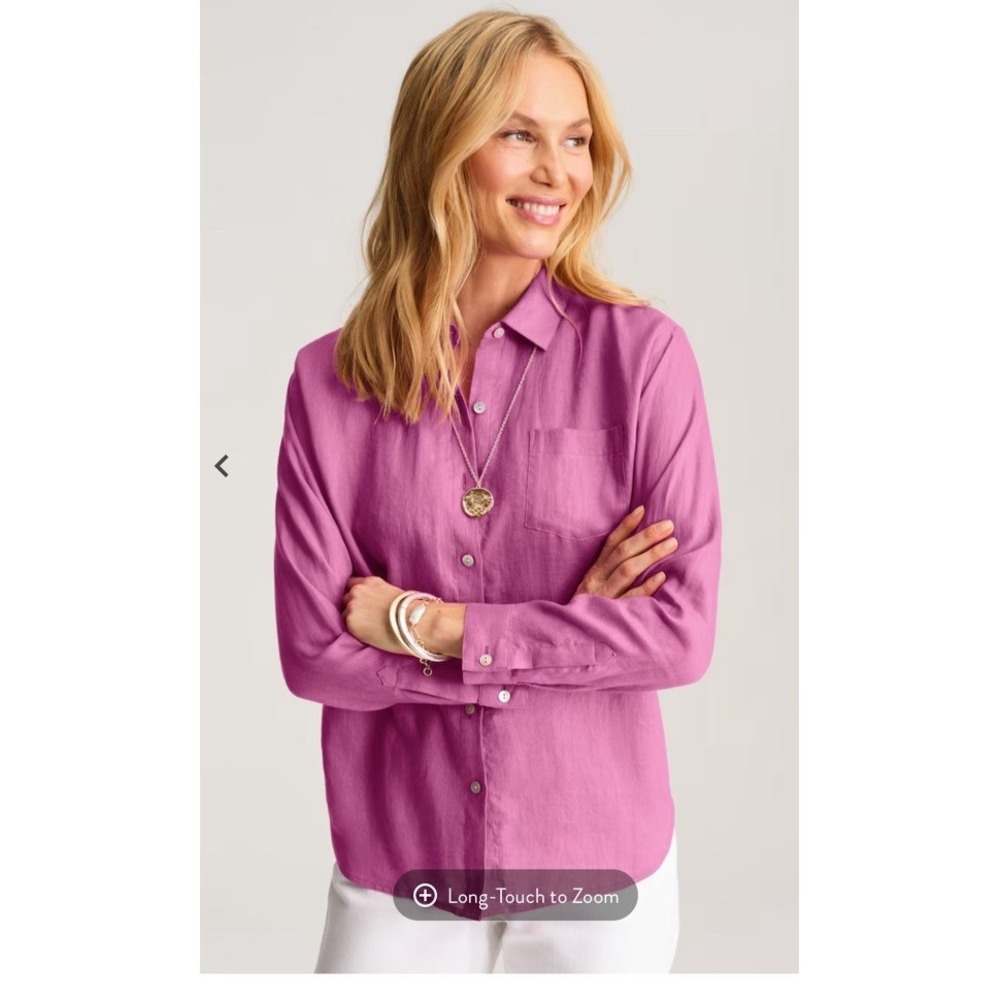 J Jill Easy Linen Button Down Shirt Coastal Boho Size Petite M Berry Fuschia $79